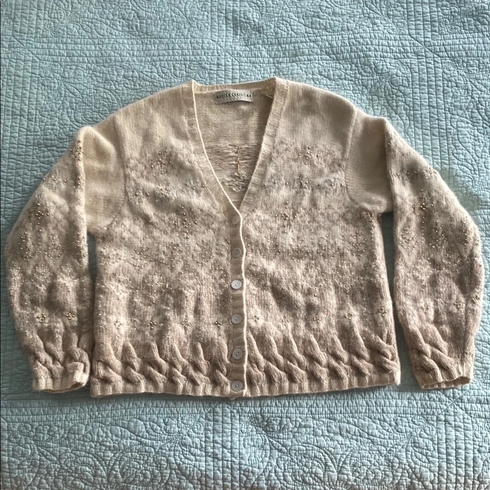 Vintage Lambs Wool Cardigan with Bead Embellishments